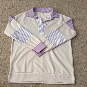 Purple and Cream Long Sleeve Polo Shirt